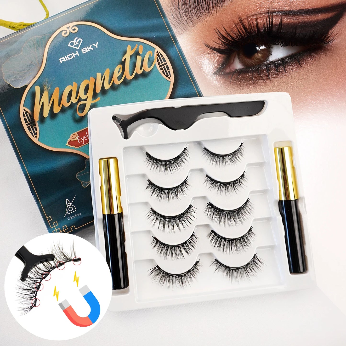 Magnetic Eyelashes Kit, Long Lasting and Reusable Magnetic Lashes Natural Look, Eyelashes with Magnetic Eyeliner, Easy to Wear
