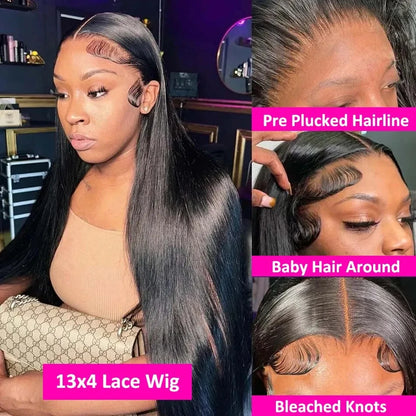 30 40 Inch 250 Density Bone Straight 13X6 Hd Lace Frontal Wig 13X4 Transparent Lace Front Pre Plucked 100% Human Hair For Women