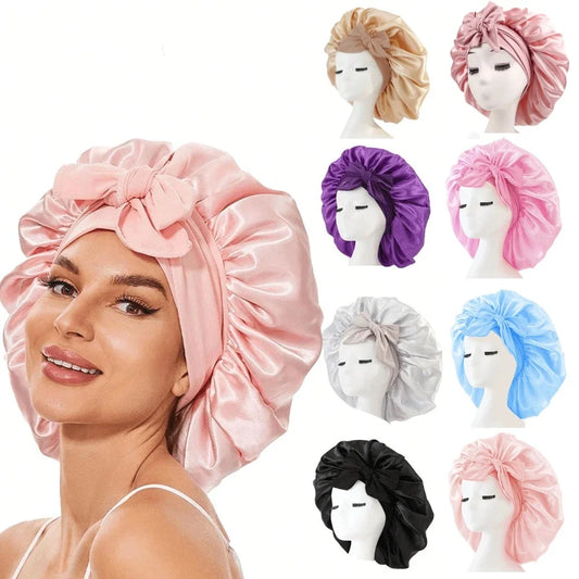 Adjustable Satin Sleep Bonnet with Tie Band – Unisex Hair Protection Cap