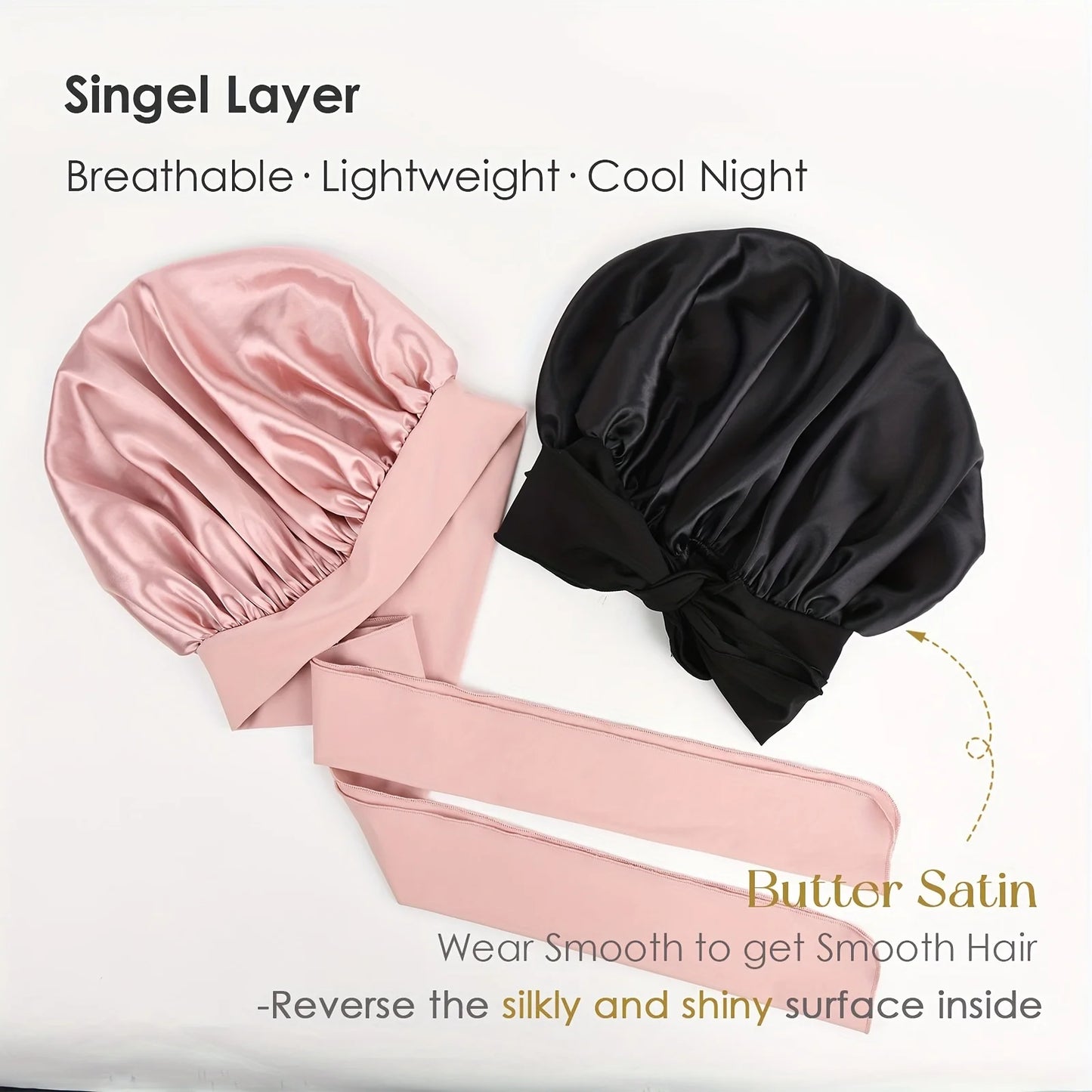 Adjustable Satin Sleep Bonnet with Tie Band – Unisex Hair Protection Cap