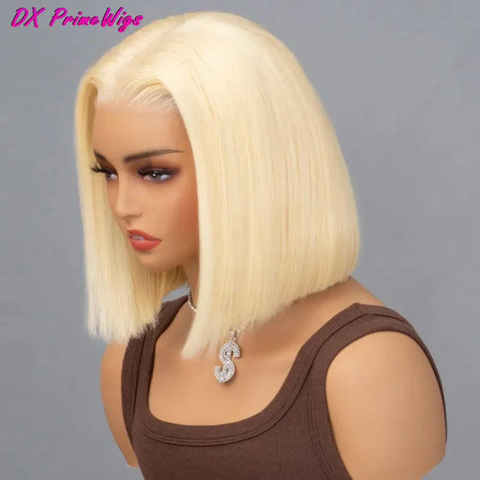 200% Density Blonde 13x4 Straight Lace Frontal Bob Wig Silky #613 Blonde Color Pre Plucked With Baby Hair 100% Human Hair Wigs