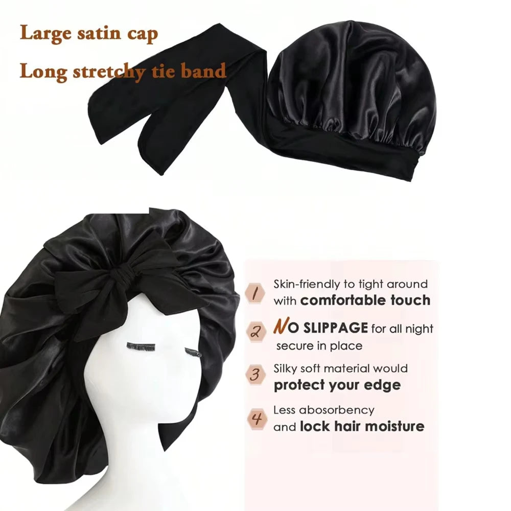 Adjustable Satin Sleep Bonnet with Tie Band – Unisex Hair Protection Cap