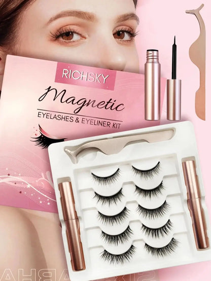 Magnetic Eyelashes Kit, Long Lasting and Reusable Magnetic Lashes Natural Look, Eyelashes with Magnetic Eyeliner, Easy to Wear