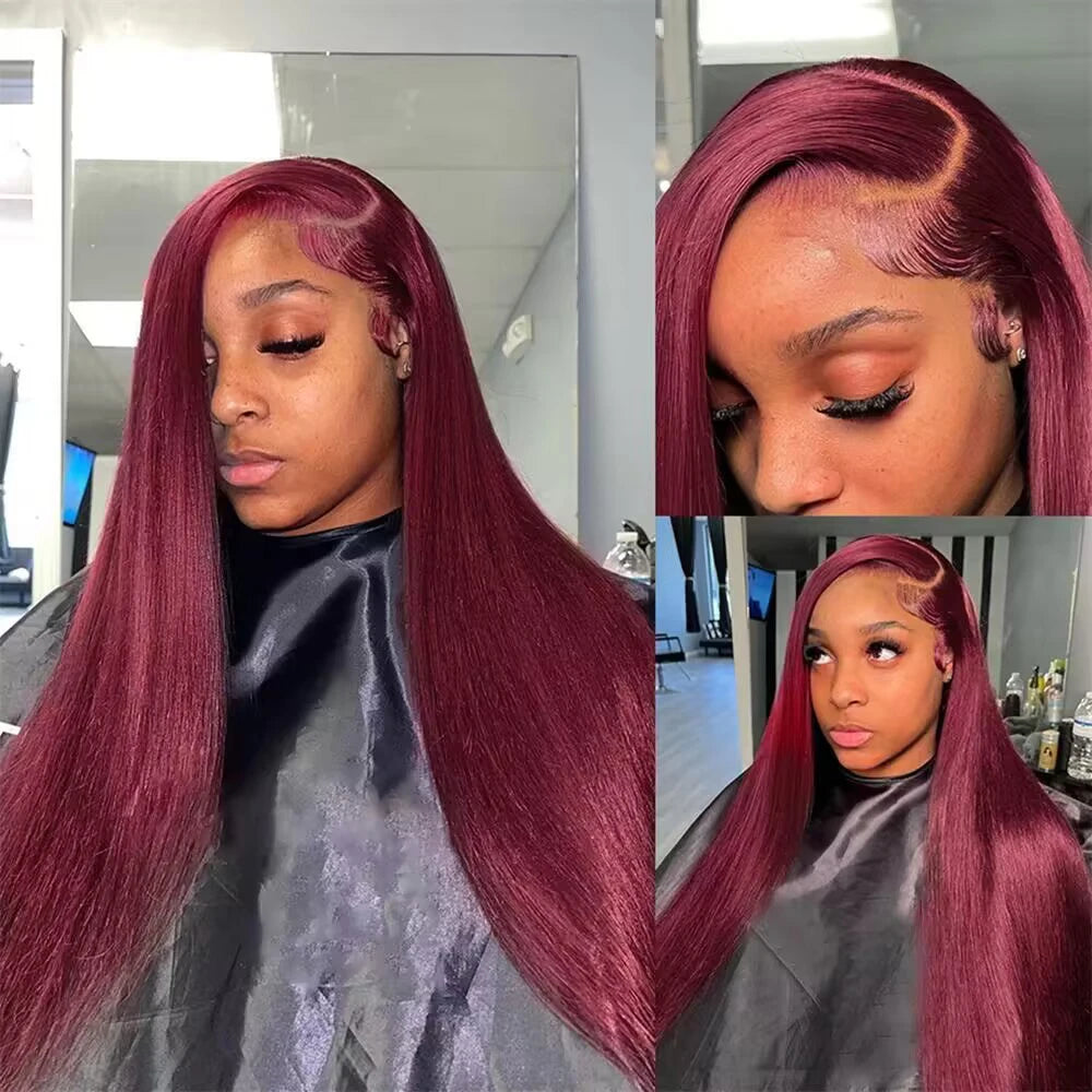 HD Lace Front Wig – 99J Red Straight Hair, 200% Fullness, Human Hair
