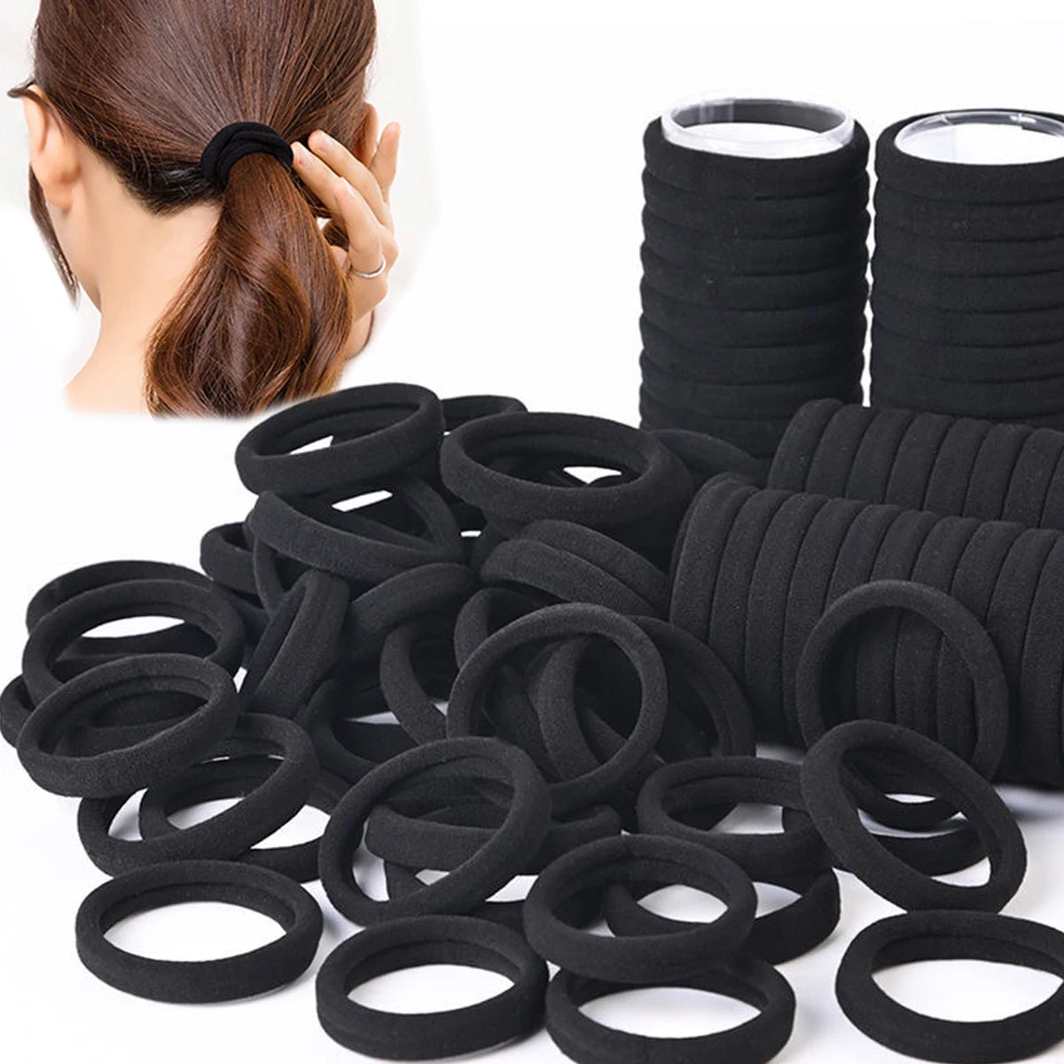 50/100pcs Black Hair Bands – High Elastic Hair Ties for Women & Girls`