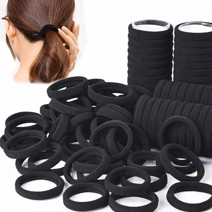 50/100pcs Black Hair Bands – High Elastic Hair Ties for Women & Girls`